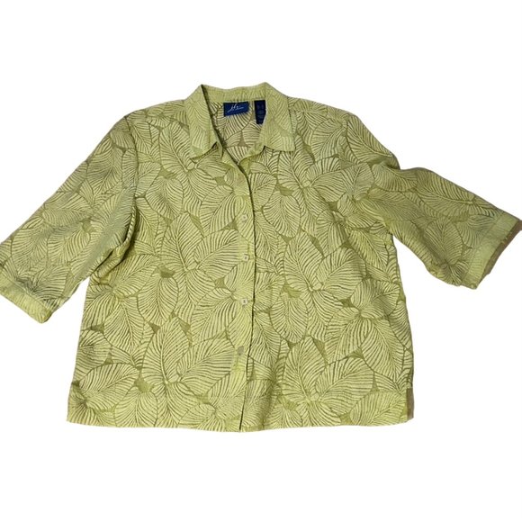 💐🌷J. H. Collectables Vintage XL Vibrant Green Leaf Burnout Top/Jacket EUC - Picture 1 of 7